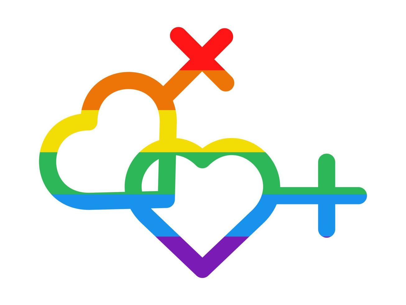 doodle simboli femminili lgbt. segni di Venere a forma di cuore. segni lesbici nei colori dell'arcobaleno. lgbtq più. vettore