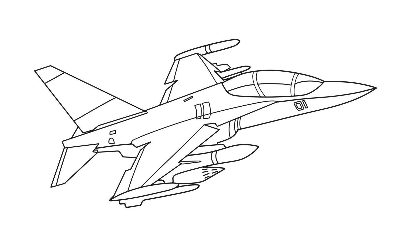 illustrazione di vettore di arte della linea di disegno dell'aeroplano per il libro da colorare. disegno dell'aeroplano del fumetto per libro da colorare per bambini e bambini. schizzo disegno artistico per libro da colorare. caccia ed elicottero.