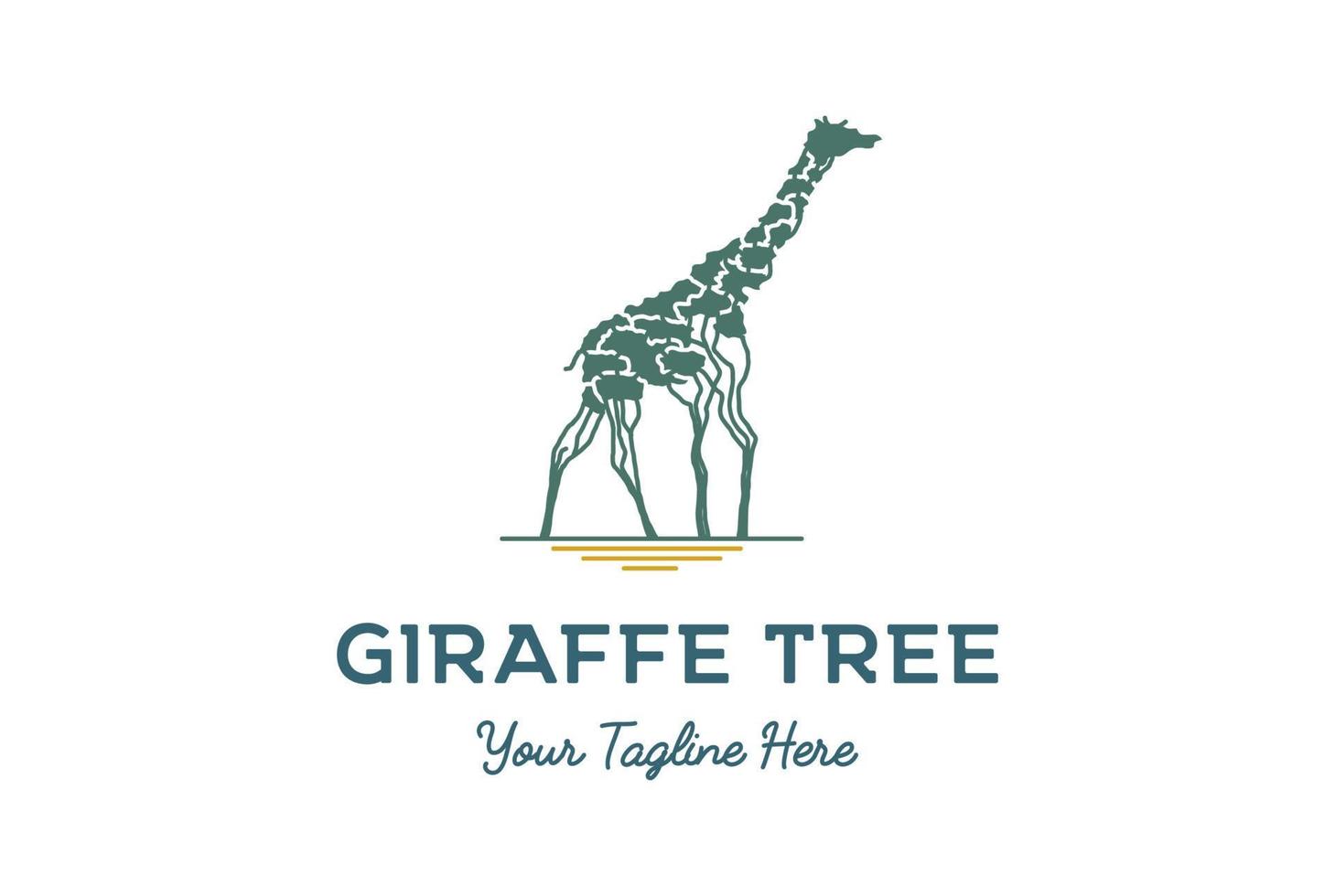giraffa africana dell'albero di acacia per il vettore di progettazione del logo di safari della savana