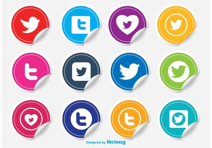 Set di icone di adesivo Twitter vettore