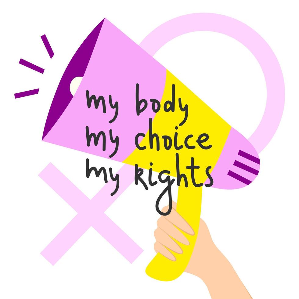 megafono con frasi scritte sull'illustrazione della legge sull'aborto vettore