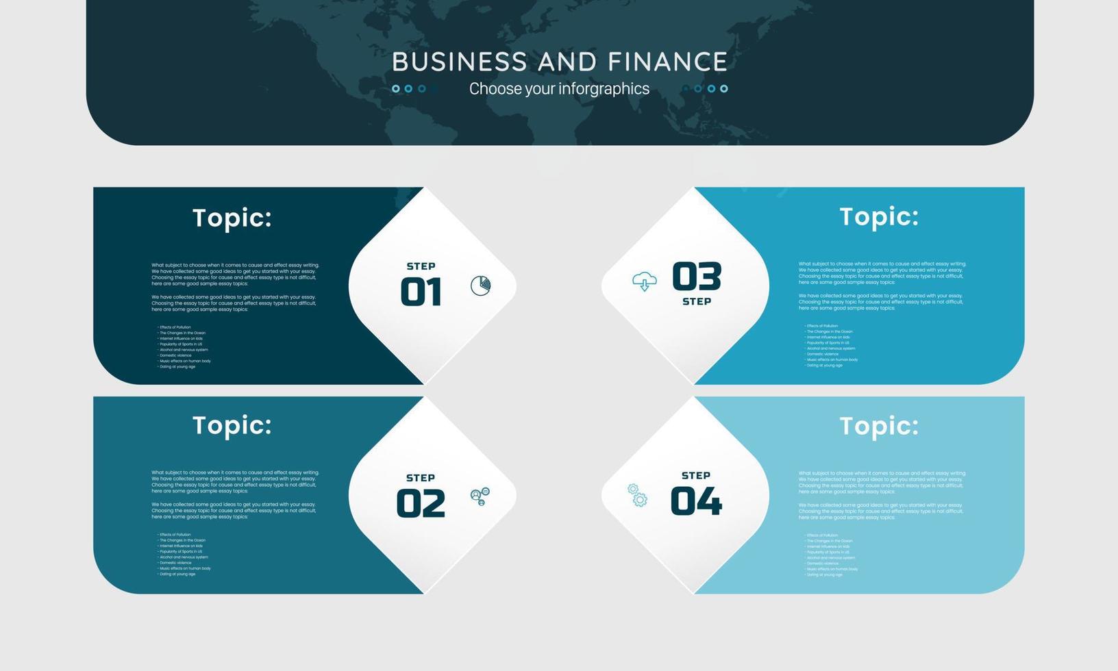 moderne quattro carte bianche sovrapposte disposte in fila orizzontale. concetto di 4 fasi successive di sviluppo progressivo del business. semplice modello di progettazione infografica. illustrazione vettoriale astratta