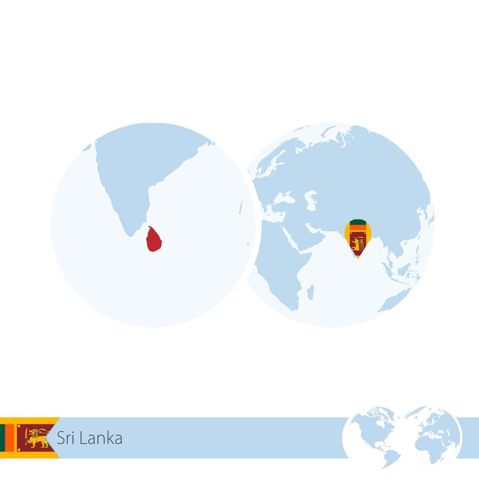sri lanka sul globo del mondo con bandiera e mappa regionale dello sri lanka. vettore