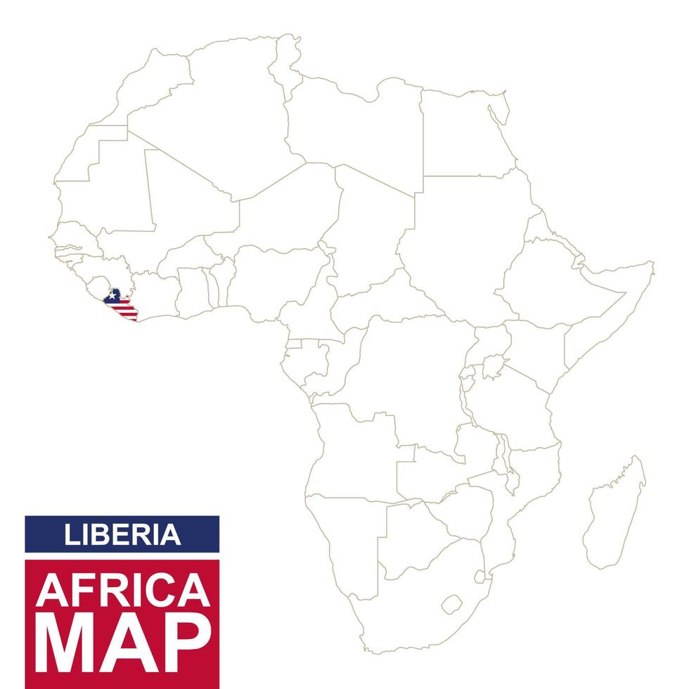 mappa sagomata dell'africa con la liberia evidenziata. vettore