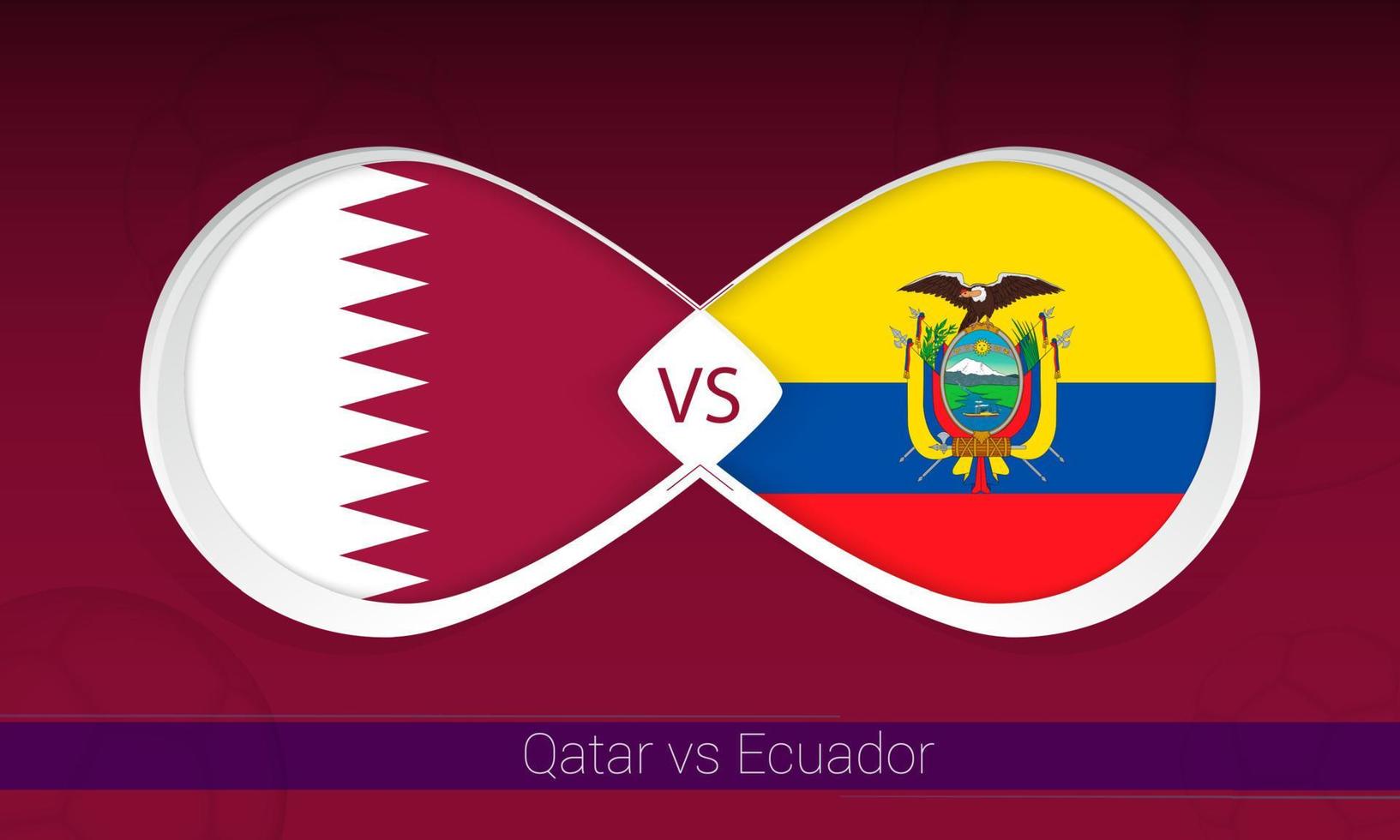 qatar vs ecuador in una competizione di calcio, gruppo a. contro l'icona sullo sfondo del calcio. vettore