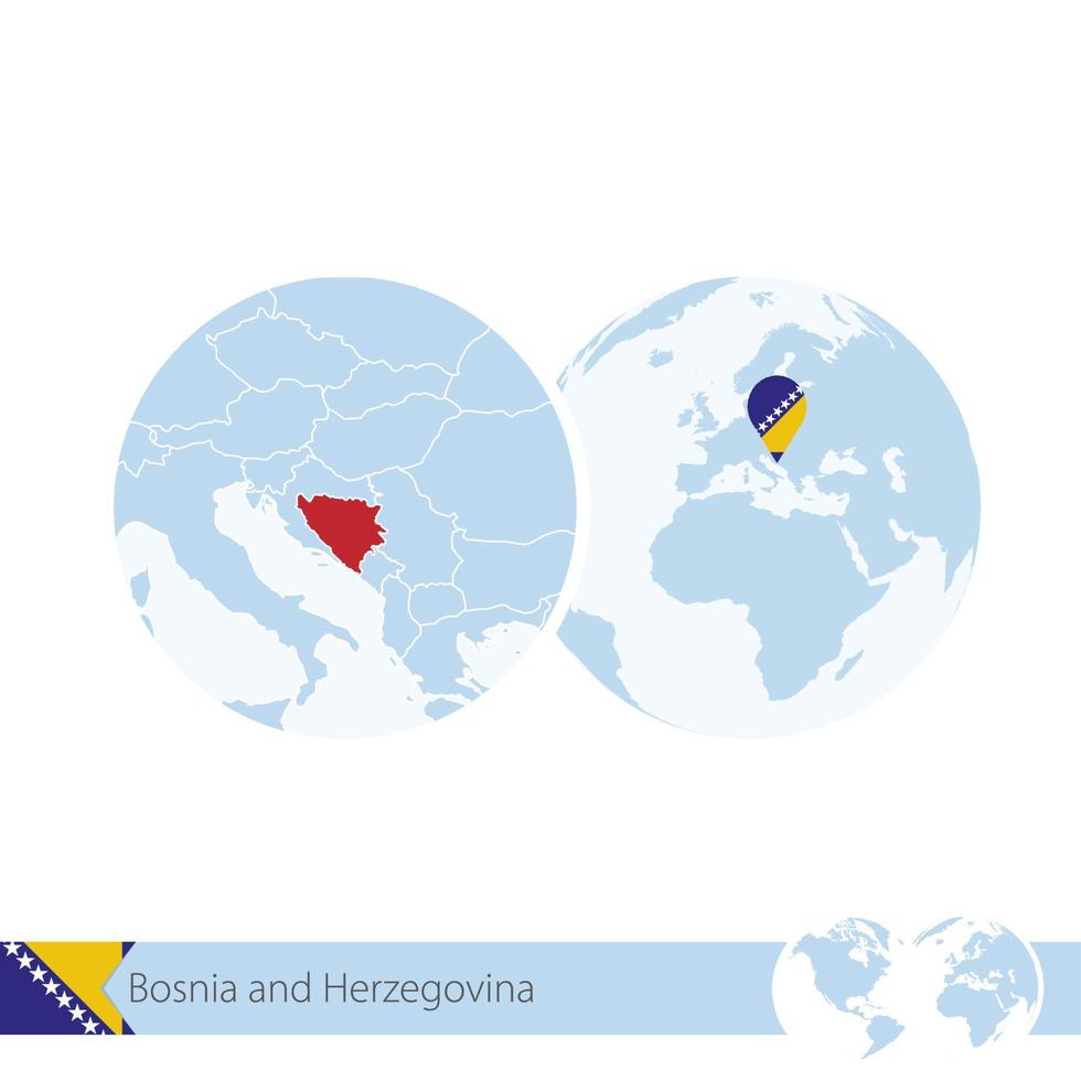 bosnia ed erzegovina sul globo del mondo con bandiera e mappa regionale della bosnia ed erzegovina. vettore