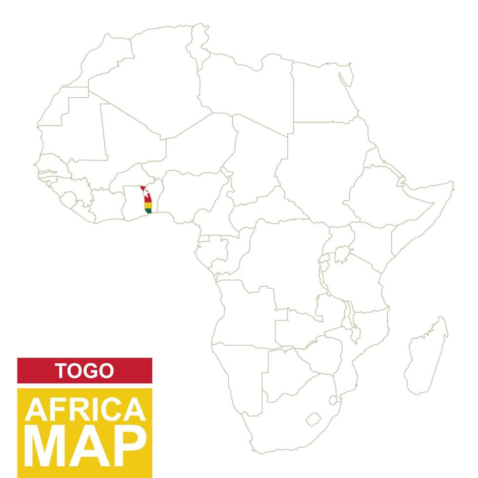 mappa sagomata dell'africa con evidenziato togo. vettore