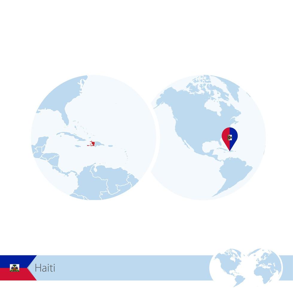 haiti sul globo del mondo con bandiera e mappa regionale di haiti. vettore