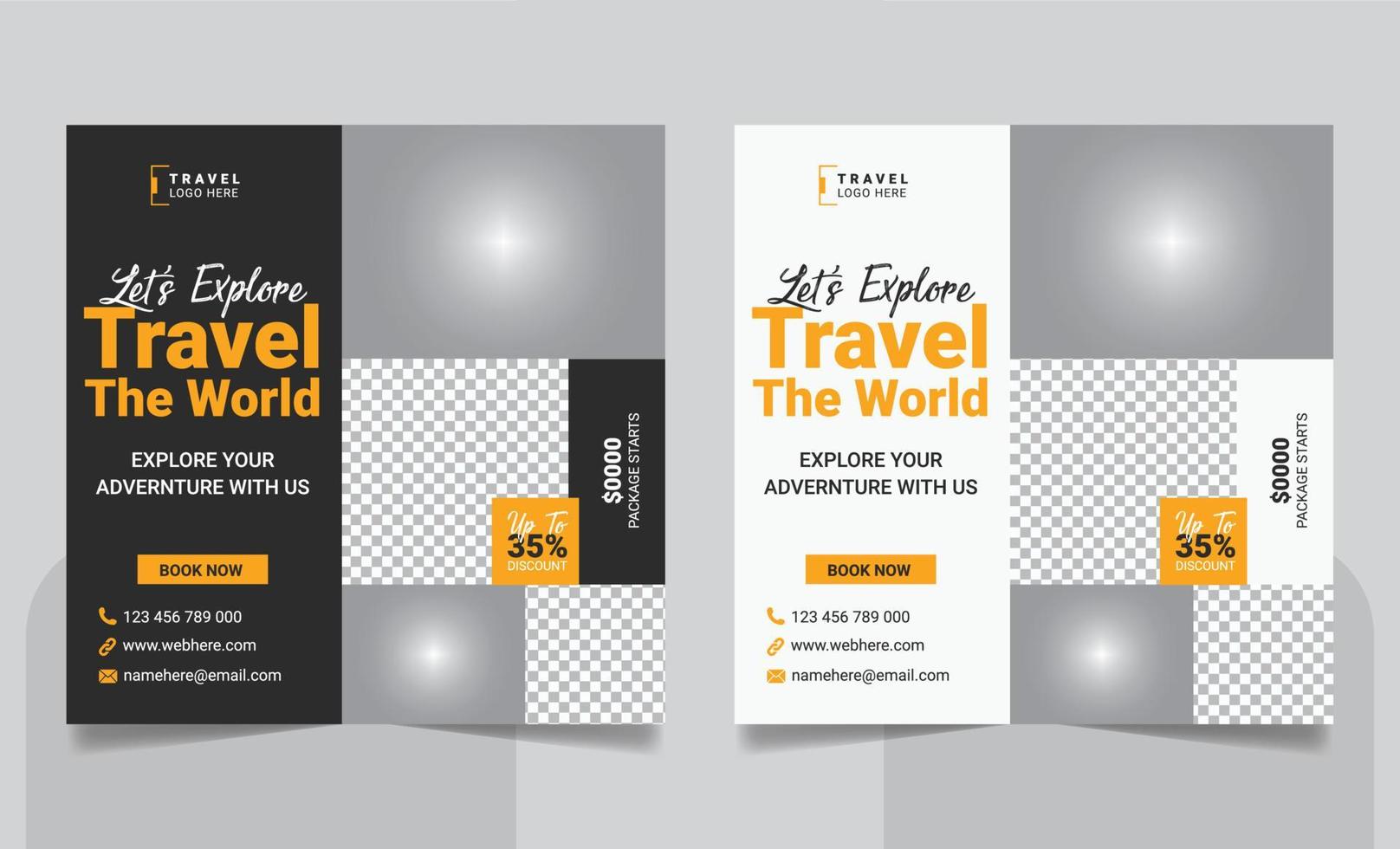 modello di volantino quadrato dei social media di marketing aziendale di turismo di viaggio di viaggio in viaggio sui social media o per le vacanze vettore