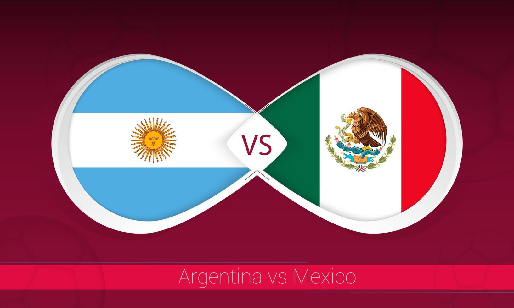 argentina vs messico nella competizione calcistica, gruppo a. contro l'icona sullo sfondo del calcio. vettore