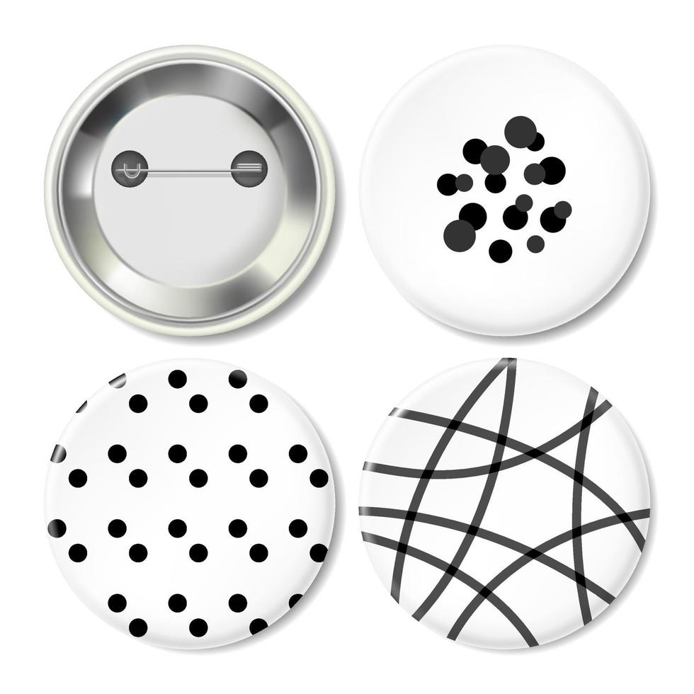 badge con bottone in metallo vettoriale con stampa minima di motivi geometrici in bianco e nero.