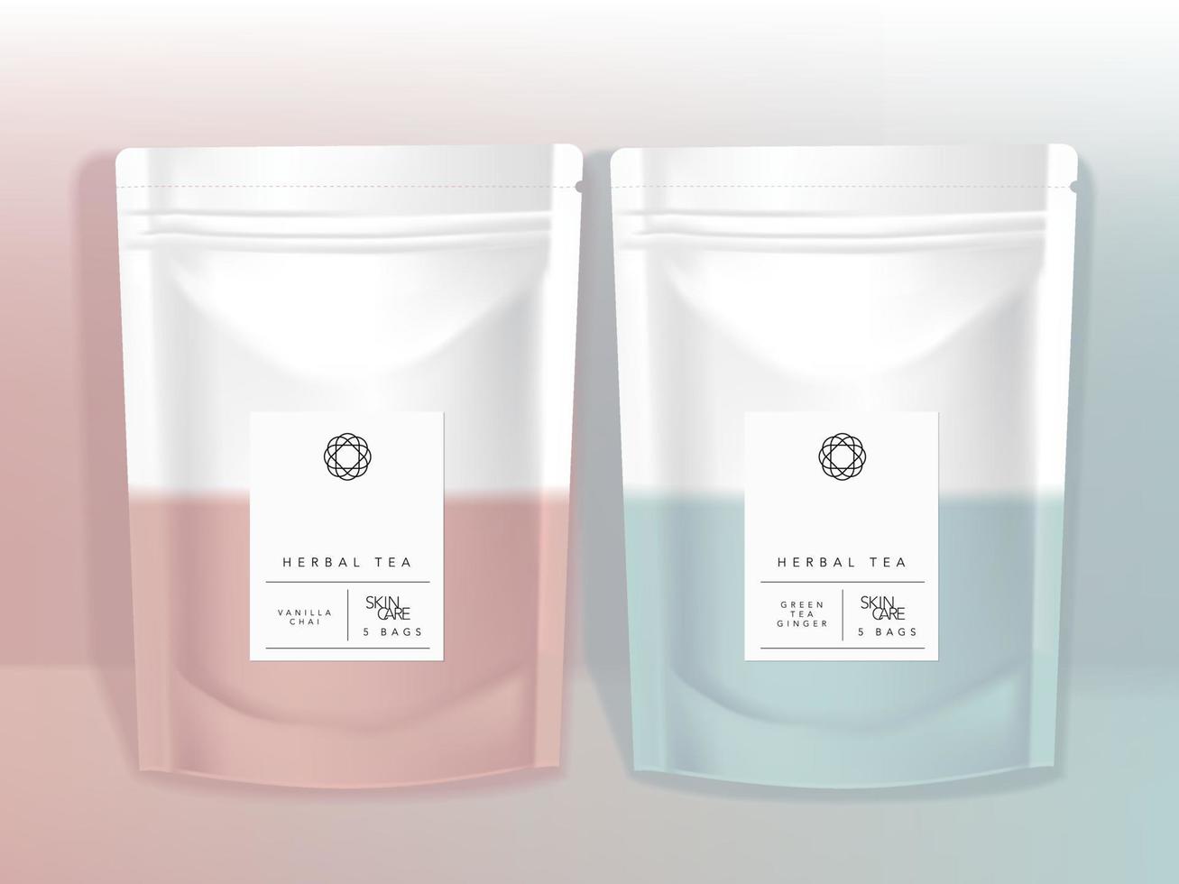 bustina di prodotto richiudibile pastello vettoriale in colore rosa pastello e blu dal design minimale mockup per snack cosmetici sanitari sali da bagno regalo accessorio alimentare