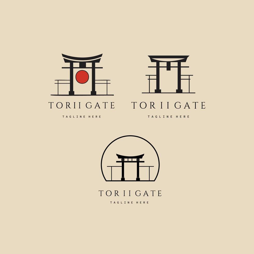 impostare il logo, l'icona e il simbolo vintage del cancello torii, con il disegno dell'illustrazione vettoriale dell'emblema