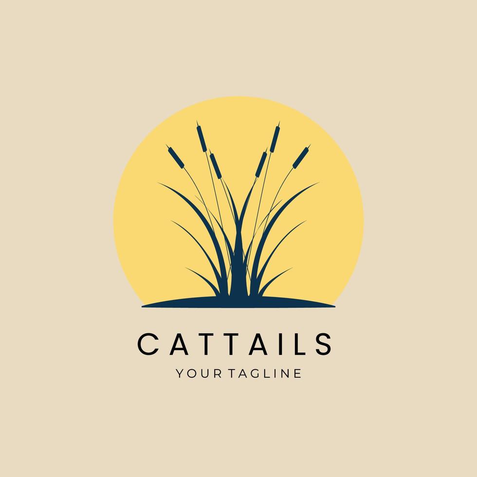 logo, icona e simbolo vintage cattails, con disegno di illustrazione vettoriale emblema