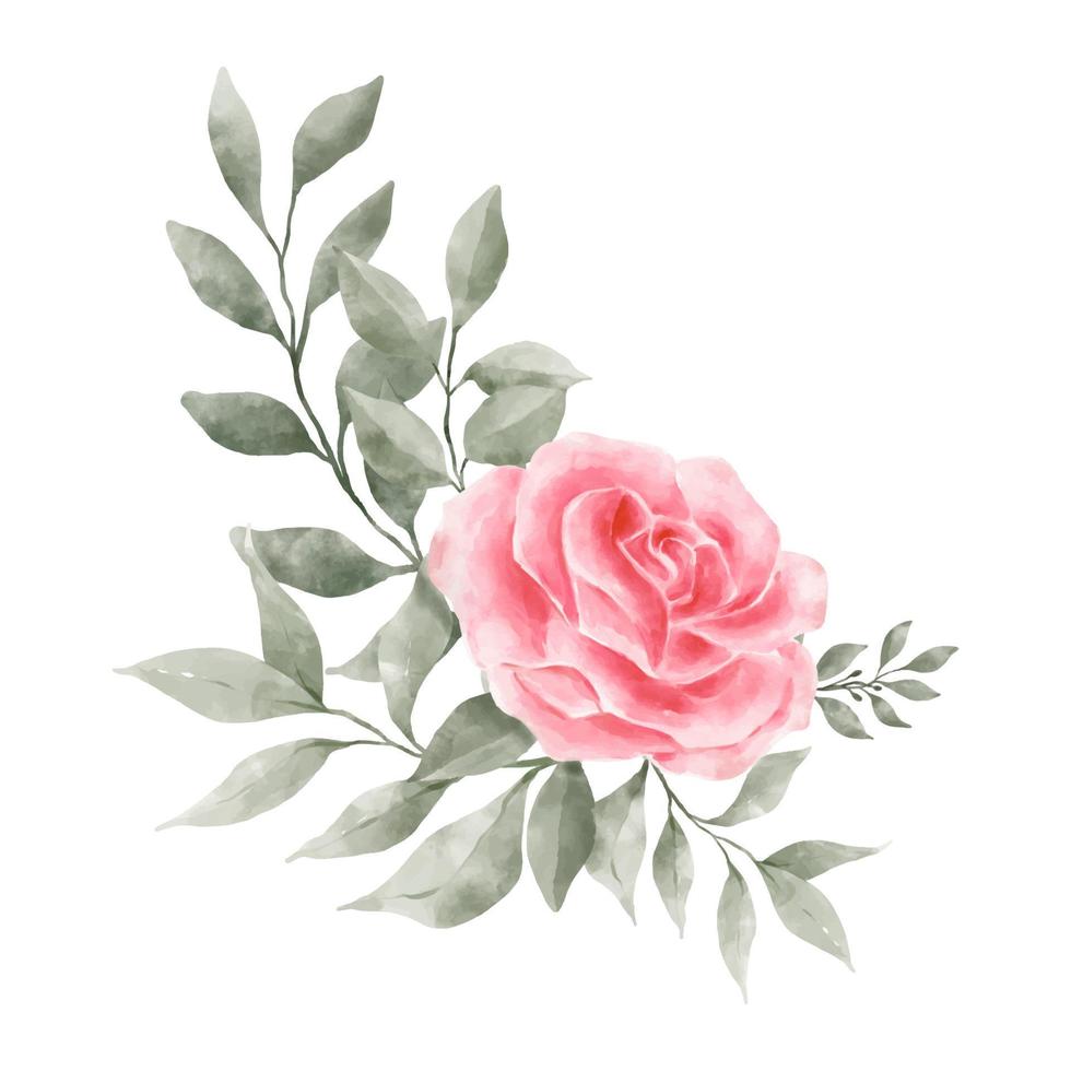 rosa e rosa rossa fiori acquerello vettore isolato su sfondo bianco. grafica vintage di fiori e foglie per matrimonio, biglietto d'invito. illustrazione floreale