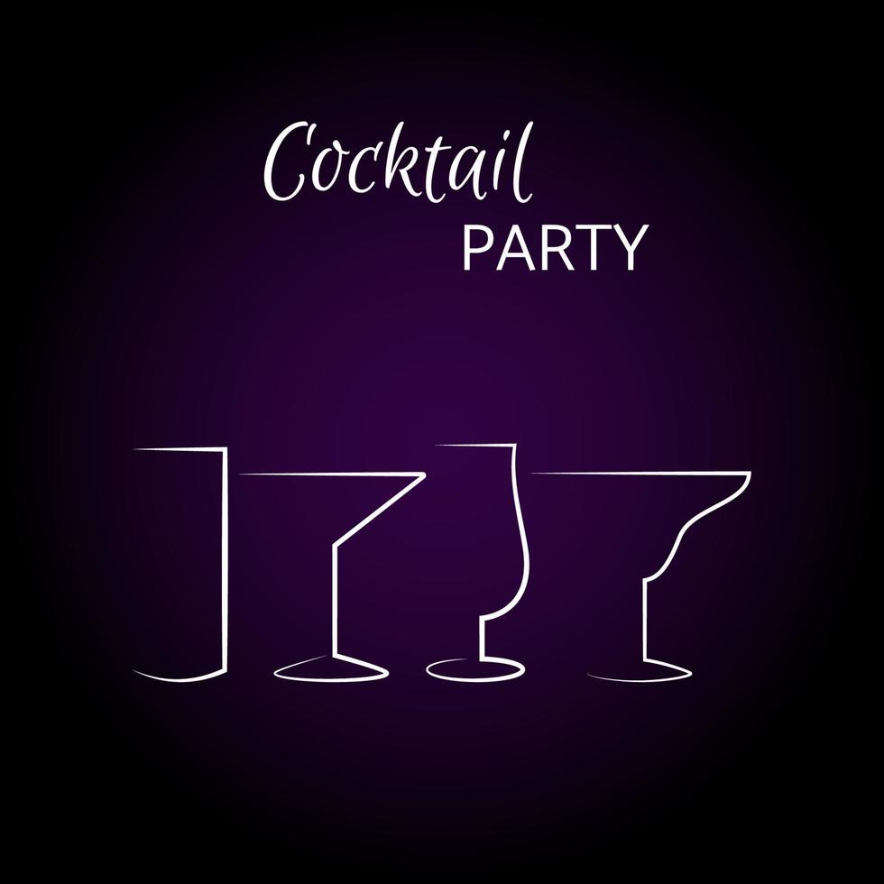 poster per cocktail party. disegno di contorno. stile minimalista. sfondo scuro vettore