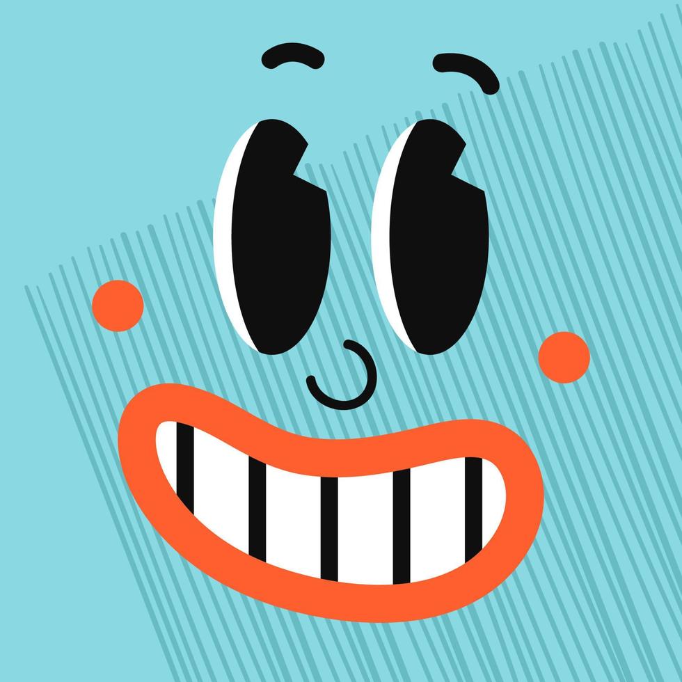 vettore illustrazione colorata di di sorriso di emozione faccia. personaggi dei fumetti divertenti sul poster quadrato. elementi luminosi in stile cartone animato per la progettazione di carta da parati, stampa t-shirt, stampa grafica