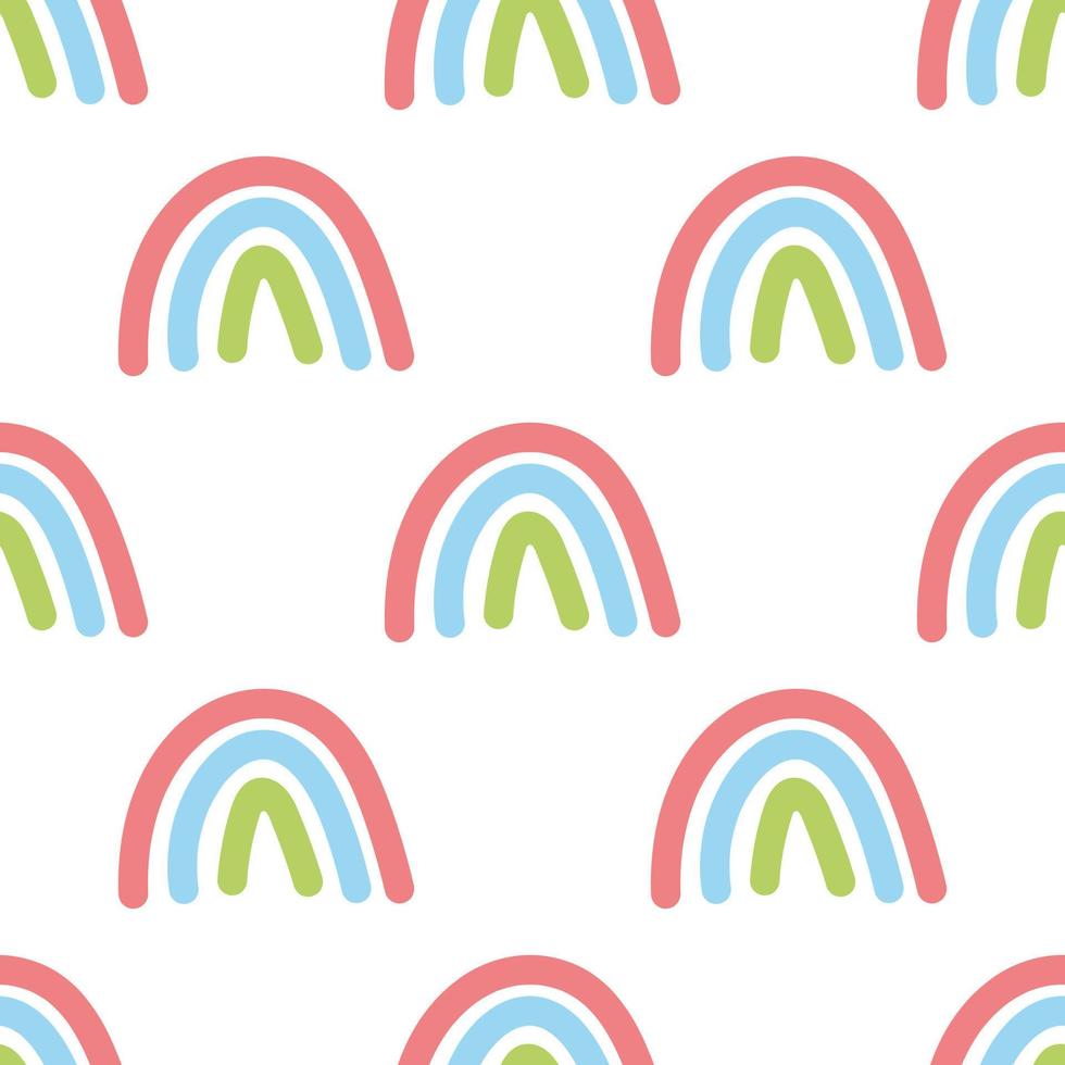 modello infantile senza cuciture con carino arcobaleno doodle. forme organiche. design estivo. texture per bambini scandinavi creativi per tessuti, confezioni, tessuti, carta da parati, abbigliamento. illustrazione disegnata a mano. vettore
