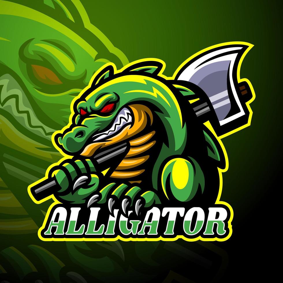 design della mascotte del logo esport alligatore vettore