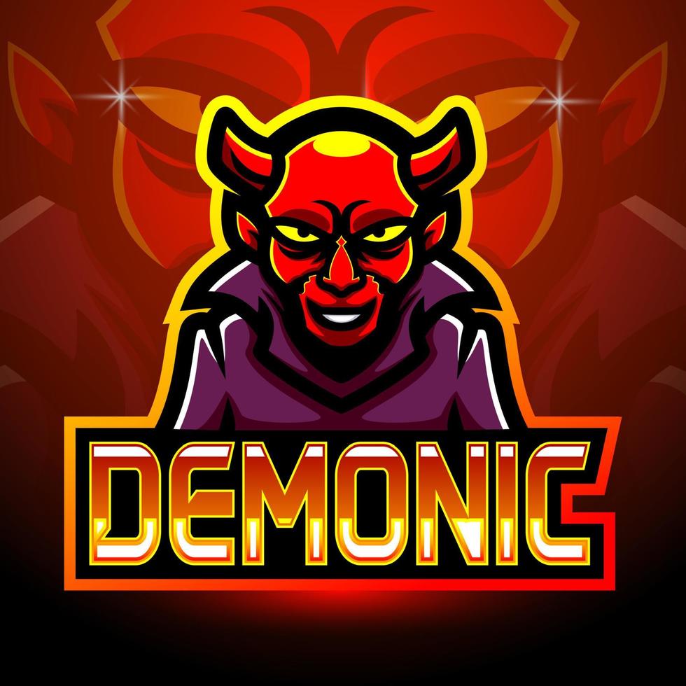 design della mascotte del logo esport demoniaco vettore