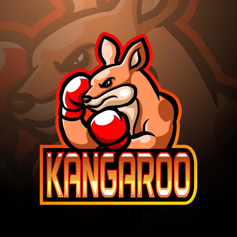 design del logo esport della mascotte del canguro da boxe vettore