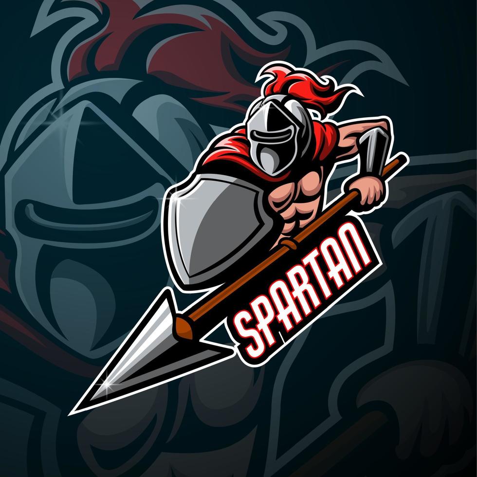 design del logo esport sportivo della mascotte spartana vettore