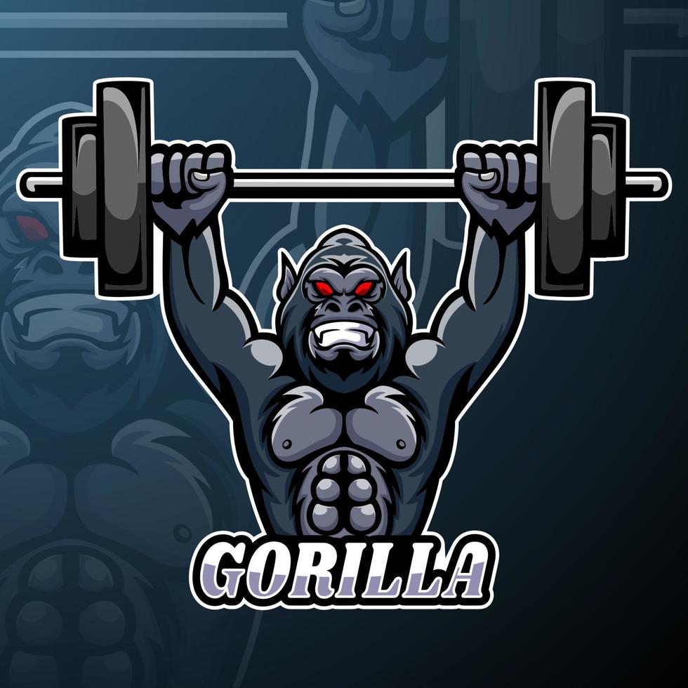 design della mascotte del logo esport di gorilla vettore