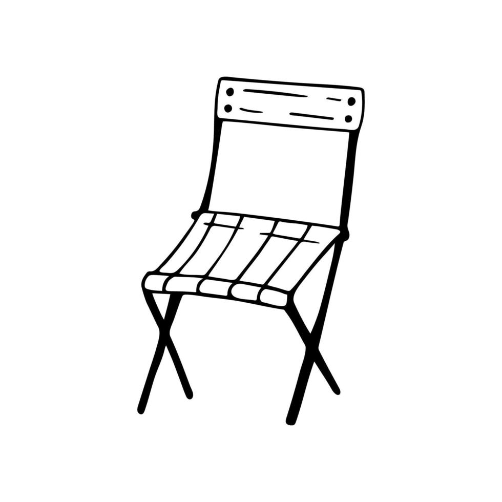 sedia pieghevole doodle disegnata a mano. clipart di sedia da campo vettoriale. schema. vettore