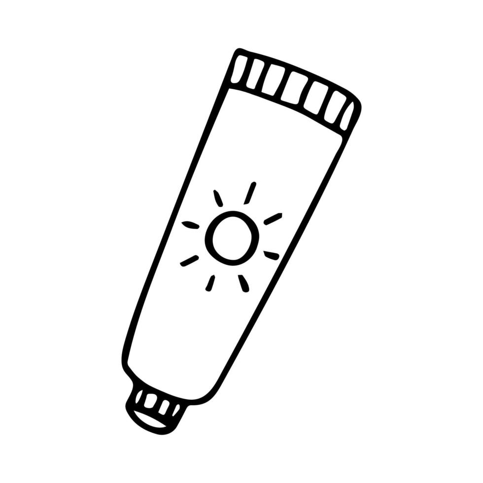 crema solare doodle disegnato a mano. spf. clipart vettoriali. schema. vettore