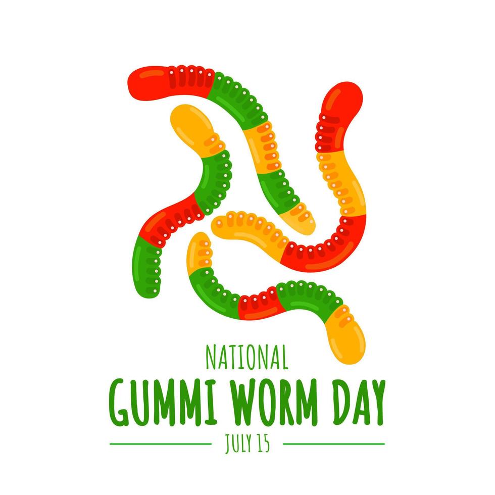 illustrazione vettoriale, verme gummi isolato su sfondo bianco, come banner o poster, giornata nazionale del verme gummi. vettore