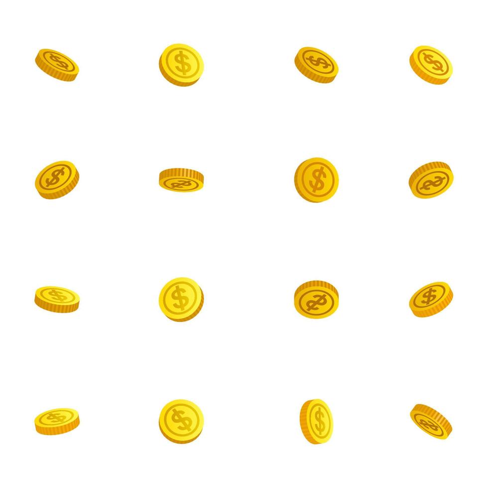 monete d'oro che cadono isolate su sfondo bianco denaro contante heap finanza bancaria commerciale. illustrazione vettoriale
