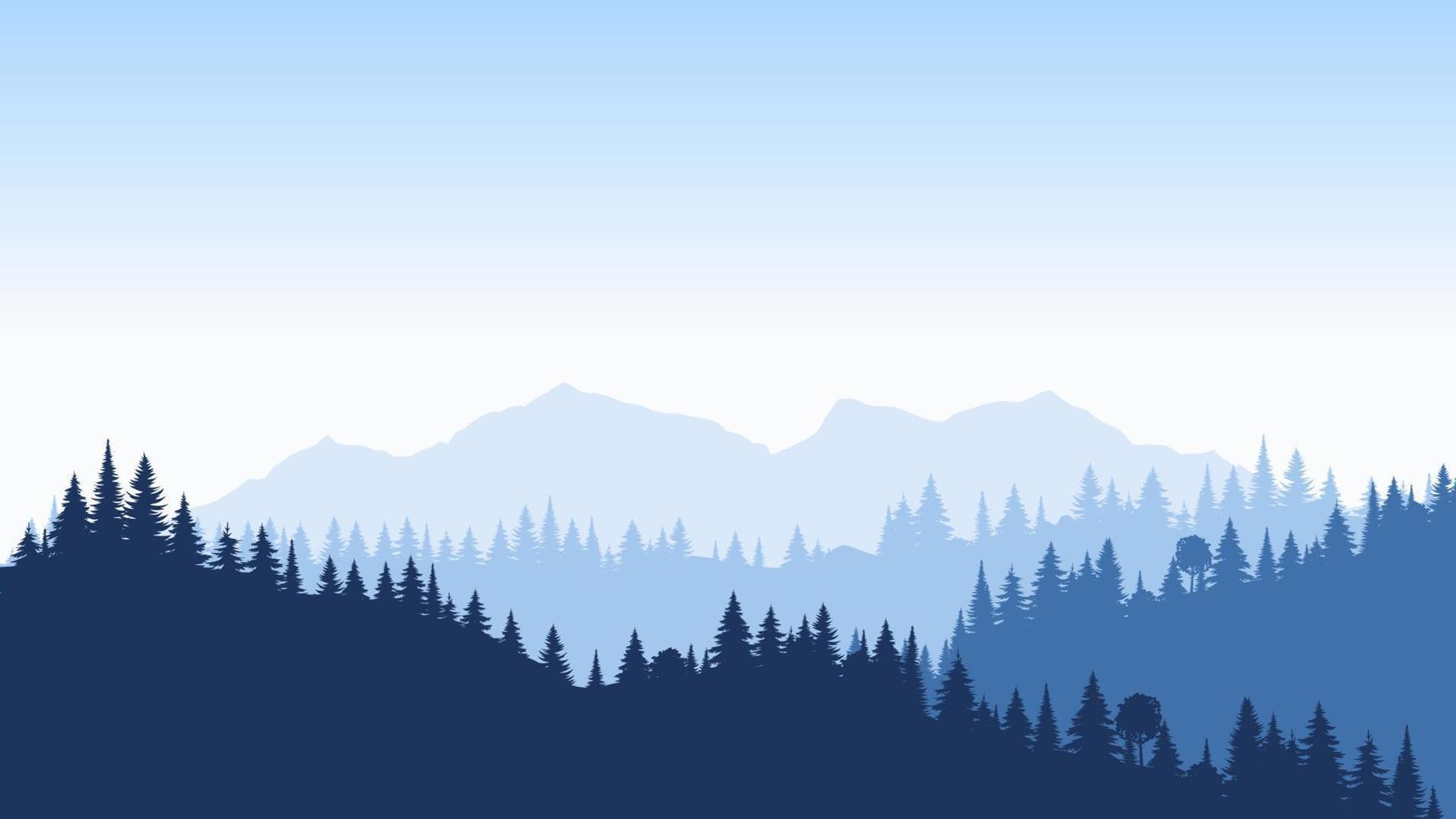 bel bosco panoramico. sfondo vettoriale isolato realistico. paesaggio blu alberi di pino nel design della nebbia. nebbia misteriosa nel concetto di parco. bellezza della natura. banner web turistico.