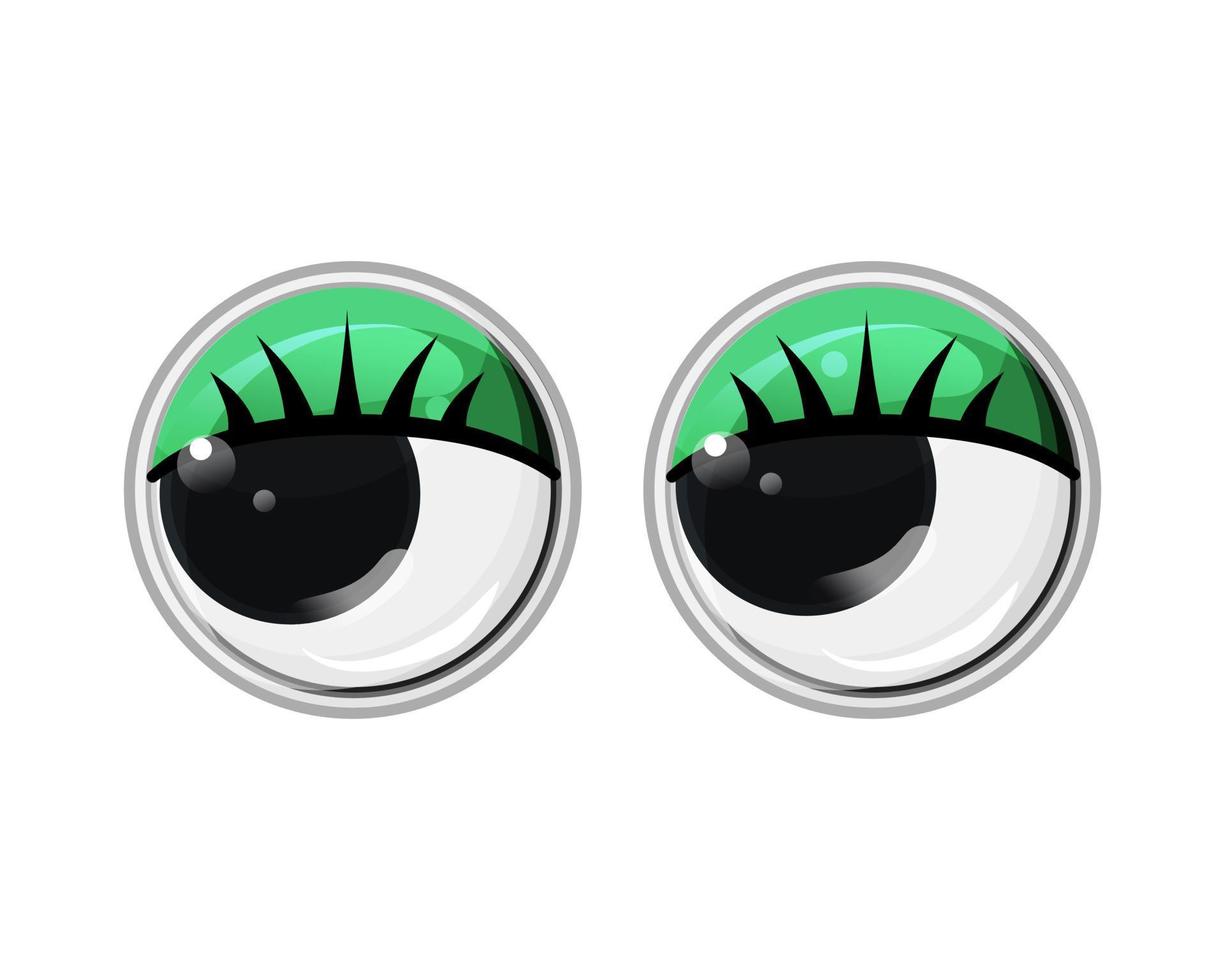 occhi giocattolo di plastica con ciglia e palpebre verdi. illustrazione del fumetto vettoriale su uno sfondo bianco isolato.