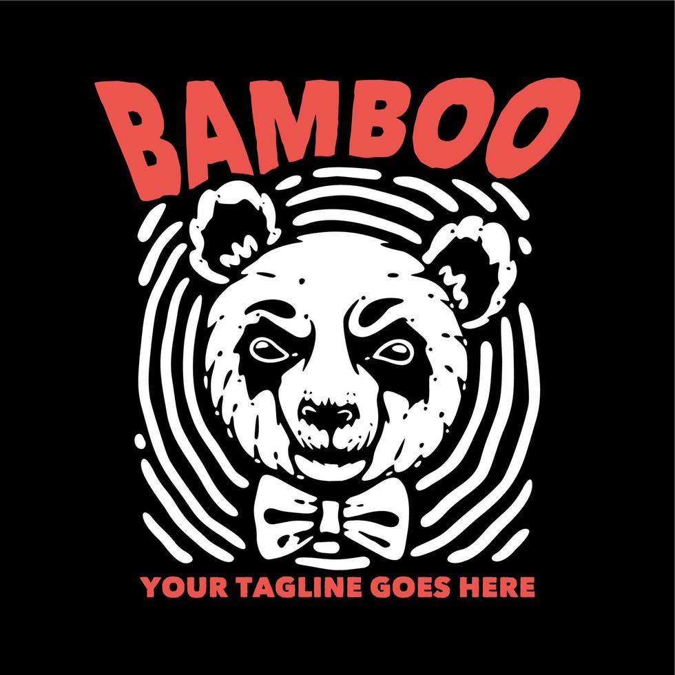 t shirt design bambù con panda che indossa cravatta e sfondo nero illustrazione vintage vettore