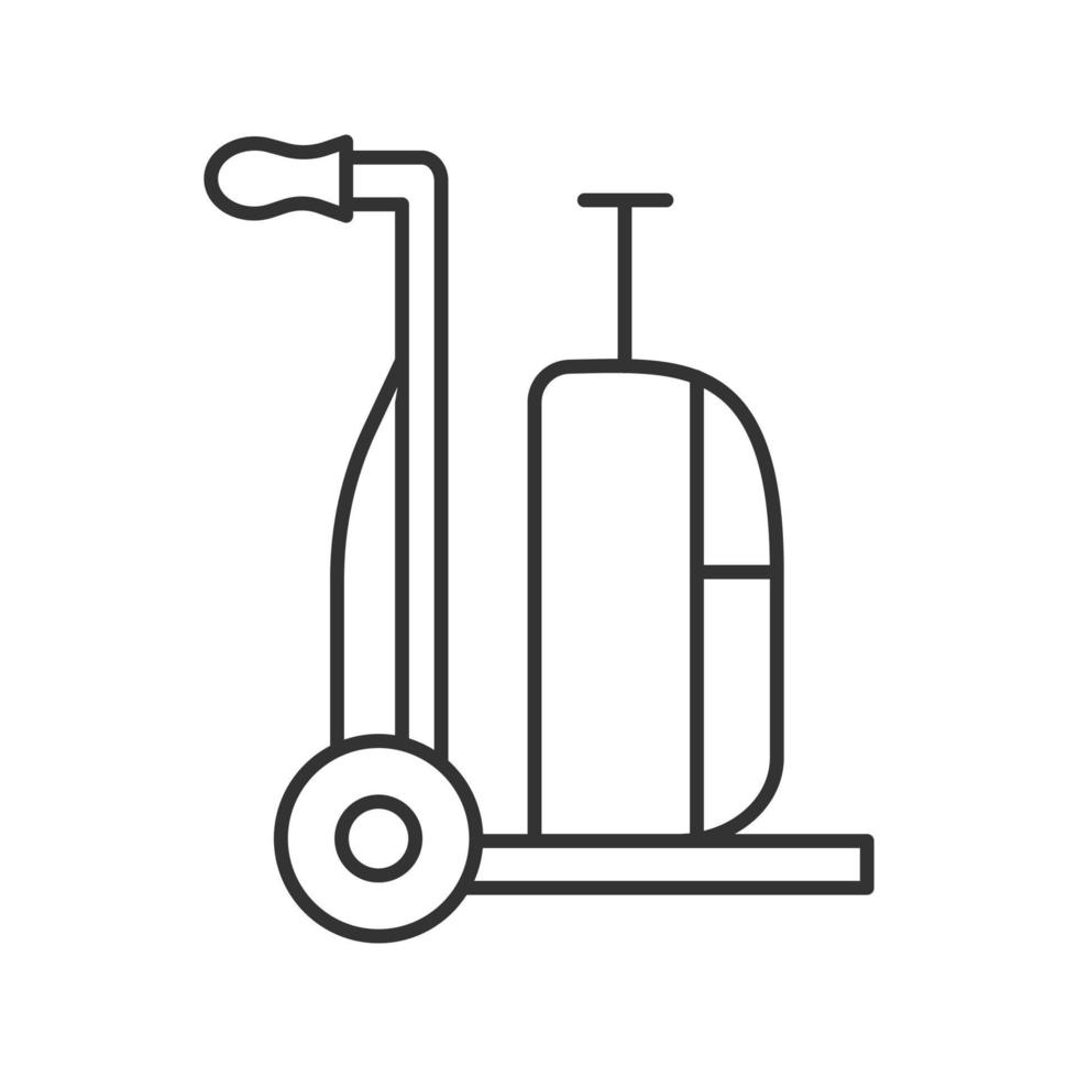 icona lineare del carrello dei bagagli. carrello a mano con bagagli. illustrazione al tratto sottile. carrello. simbolo di contorno. disegno di contorno isolato vettoriale