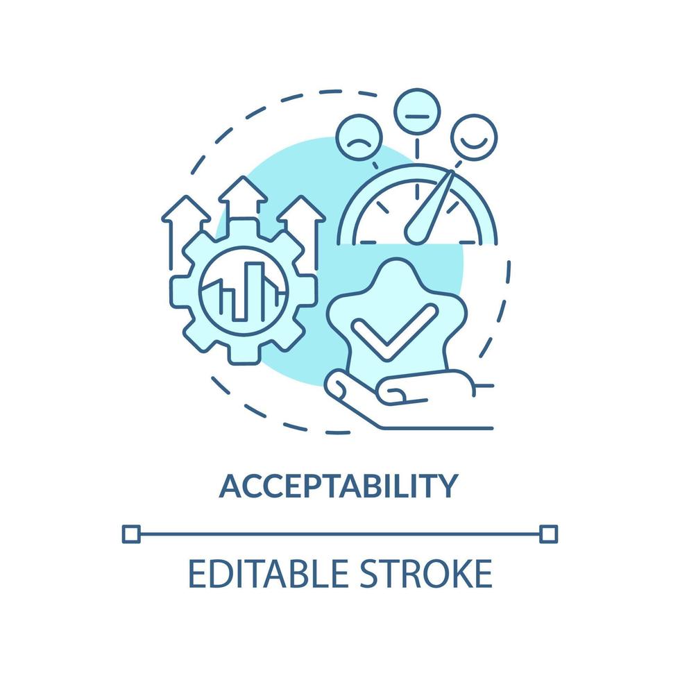 accettabilità icona del concetto turchese. illustrazione di linea sottile di idea astratta di gestione sostenibile. socialmente accettabile. disegno di contorno isolato. tratto modificabile vettore