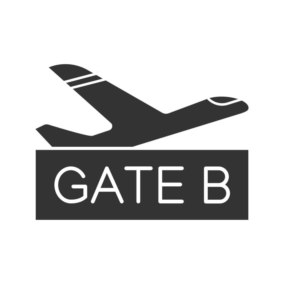 icona del glifo del cancello dell'aeroporto. area di attesa dei voli. simbolo della sagoma. spazio negativo. illustrazione vettoriale isolato