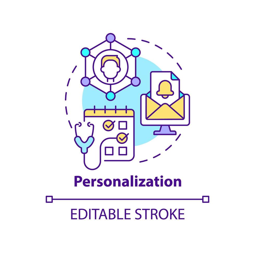icona del concetto di personalizzazione. servizio al singolo paziente. illustrazione della linea sottile dell'idea astratta delle tendenze macro sanitarie. disegno di contorno isolato. tratto modificabile vettore