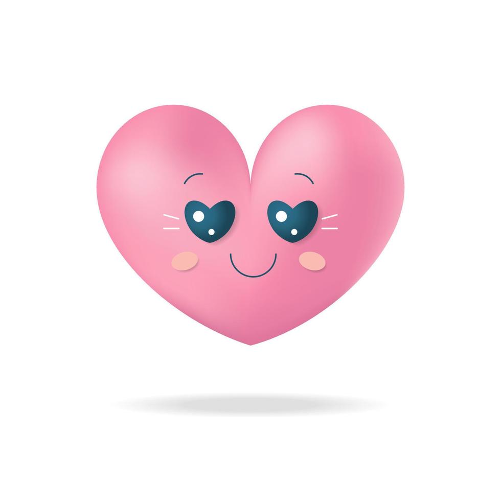 cartone animato rosa carino cuore 3d con faccia emozioni.kawaii.valentine's day.stock illustrazione vettoriale. vettore