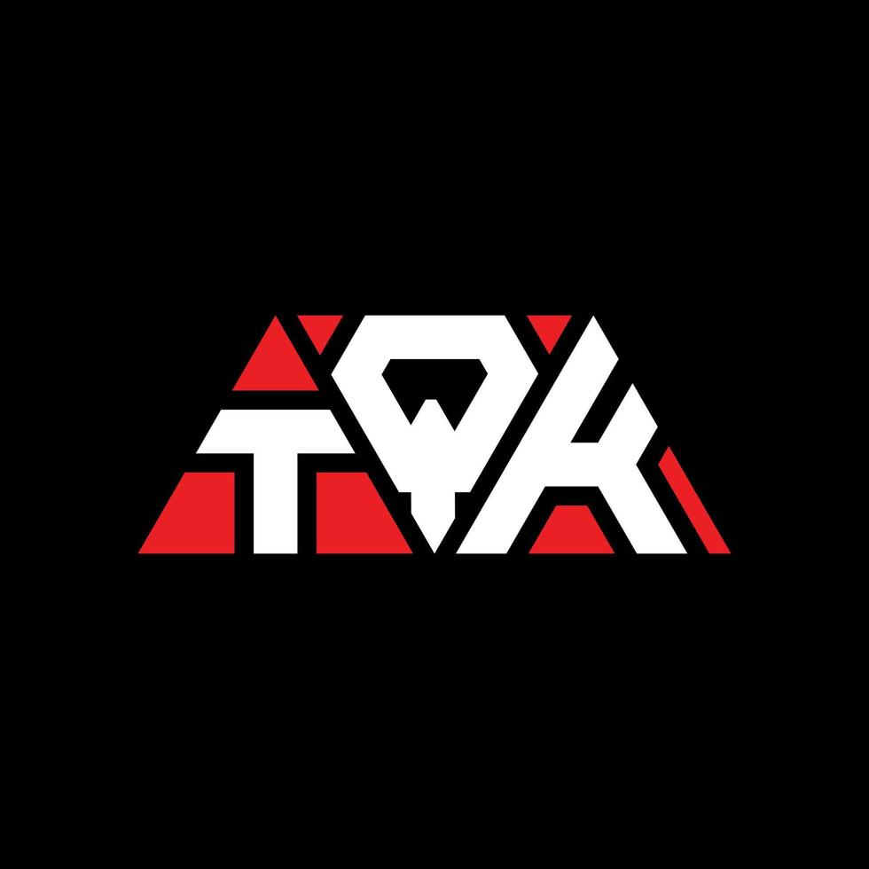 design del logo della lettera triangolare tqk con forma triangolare. tqk triangolo logo design monogramma. modello di logo vettoriale triangolo tqk con colore rosso. logo triangolare tqk logo semplice, elegante e lussuoso. tqk