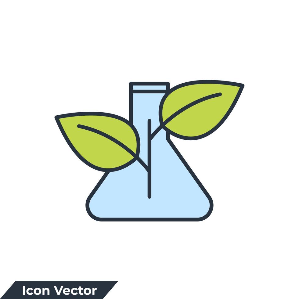 illustrazione vettoriale del logo dell'icona della pianta e del vetro da laboratorio. modello di simbolo di innovazione per la raccolta di grafica e web design