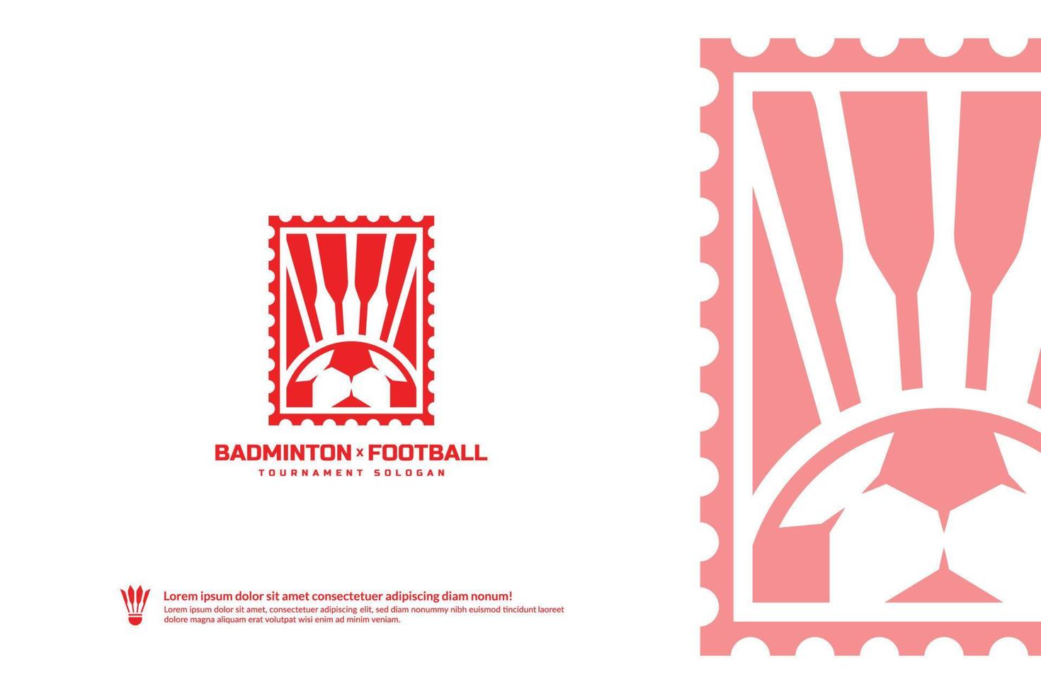 logo di badminton e football club, concetto di logotipo di tornei sportivi. identità della squadra del club isolata su sfondo bianco, illustrazione vettoriale di progettazione di simboli di combinazione di badminton e calcio