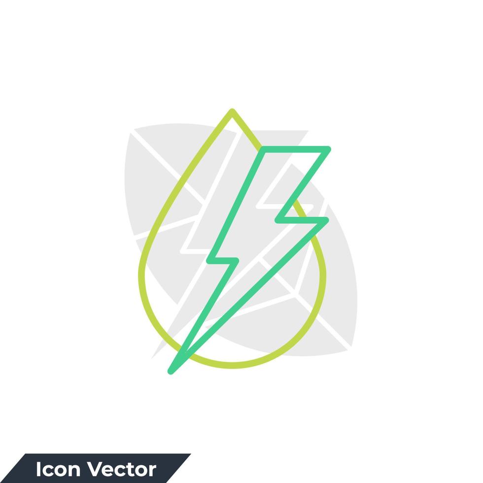 illustrazione vettoriale del logo dell'icona di energia idroelettrica. fulmine con modello di simbolo di goccia d'acqua per la raccolta di grafica e web design