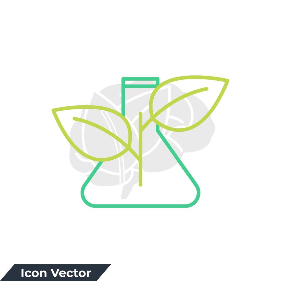 illustrazione vettoriale del logo dell'icona della pianta e del vetro da laboratorio. modello di simbolo di innovazione per la raccolta di grafica e web design