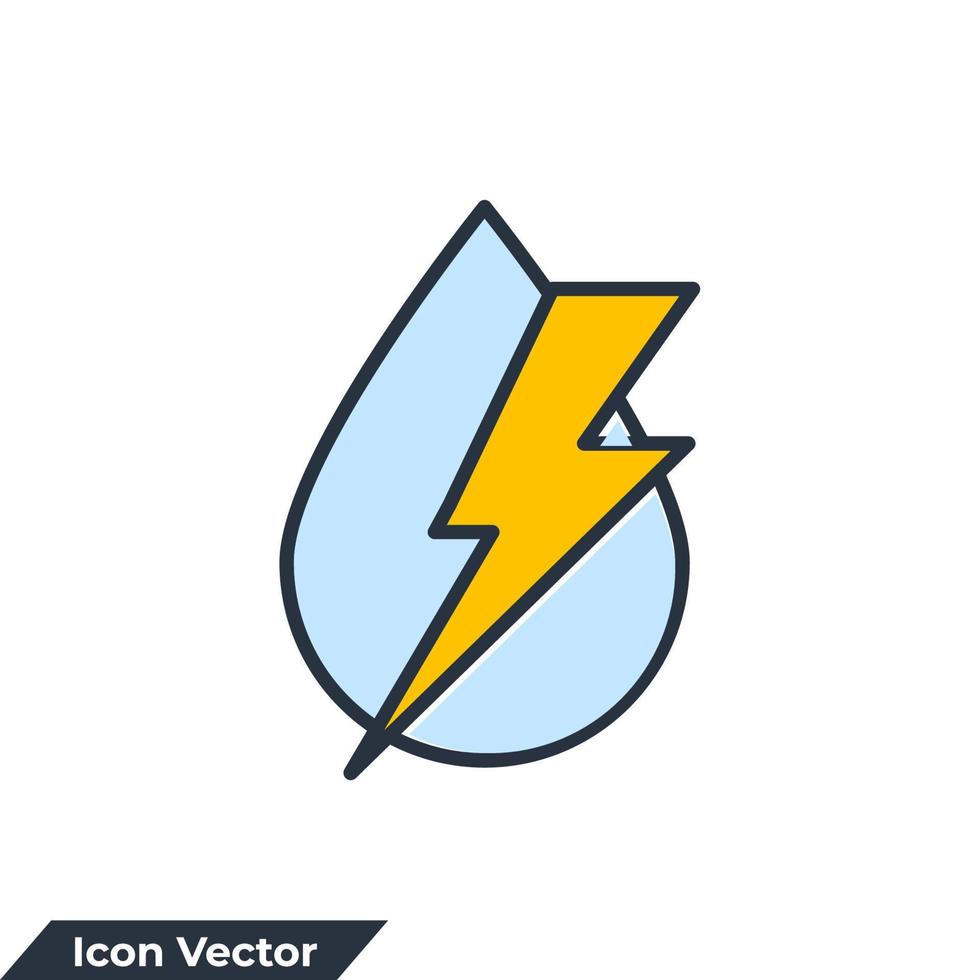 illustrazione vettoriale del logo dell'icona di energia idroelettrica. fulmine con modello di simbolo di goccia d'acqua per la raccolta di grafica e web design