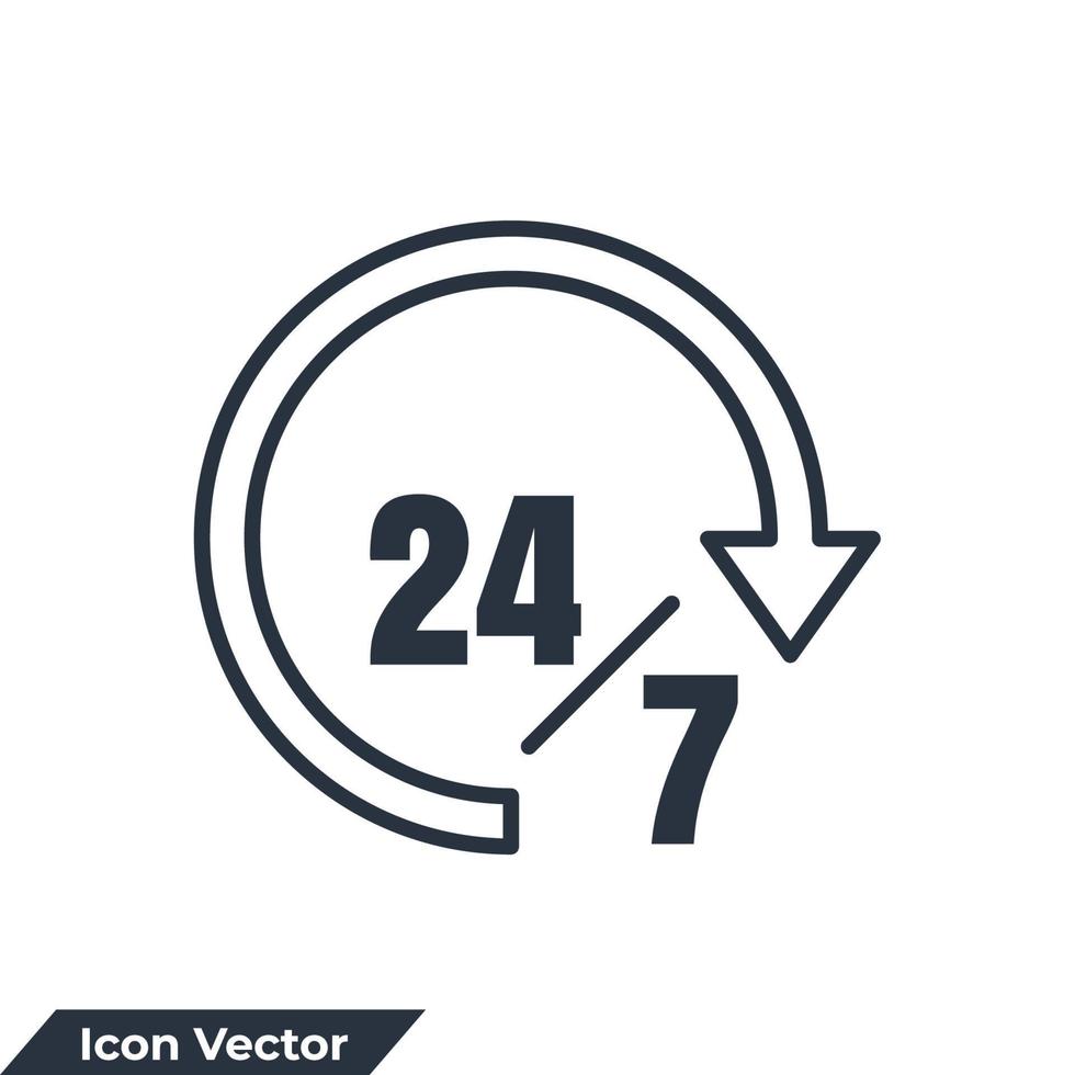 illustrazione vettoriale del logo dell'icona di disponibilità. Modello di simbolo di servizio 24 7 ore su 24 per la raccolta di grafica e web design
