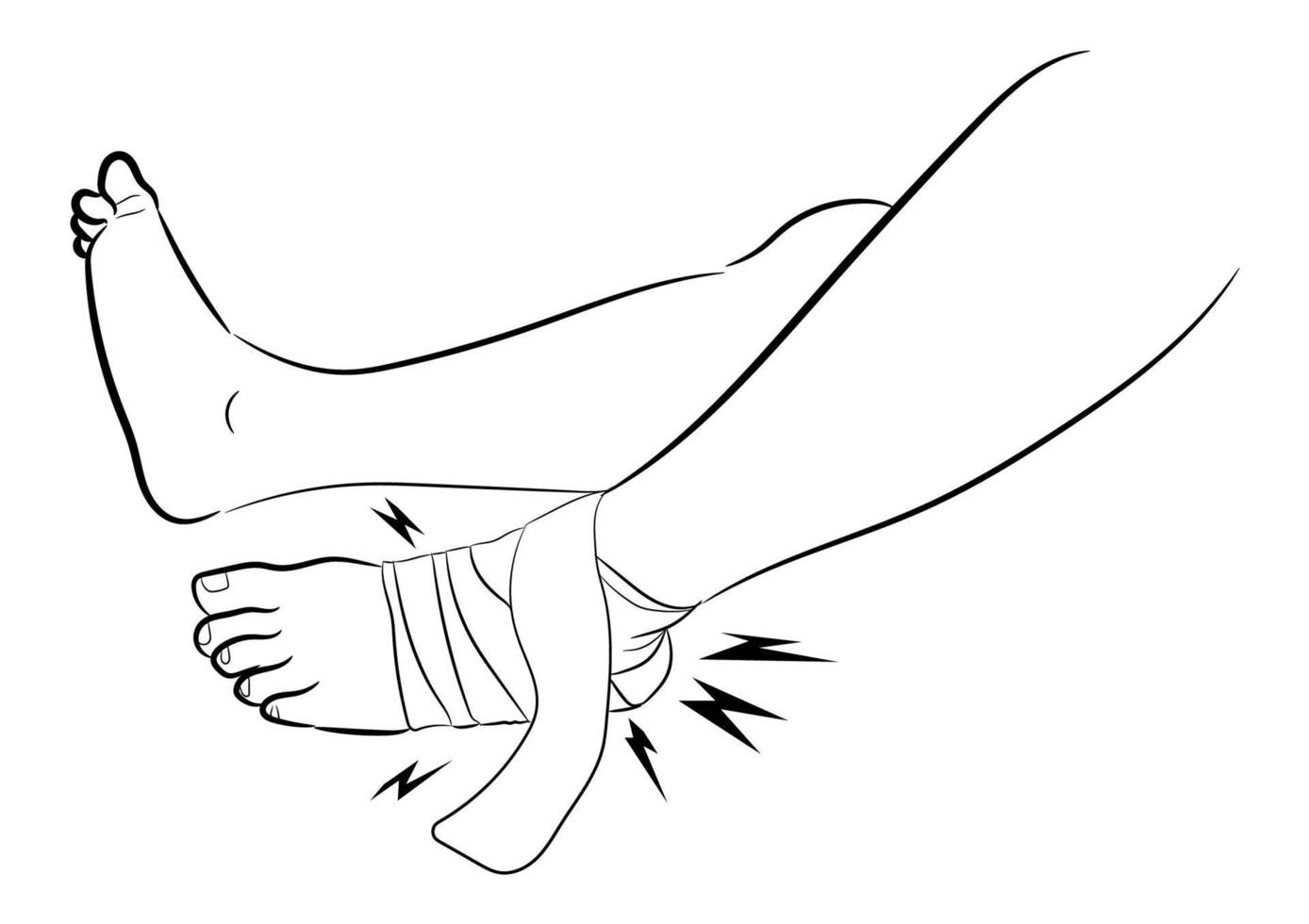 bendaggio della caviglia a causa del legamento della caviglia infortunata, illustrazione vettoriale di progettazione grafica su sfondo bianco