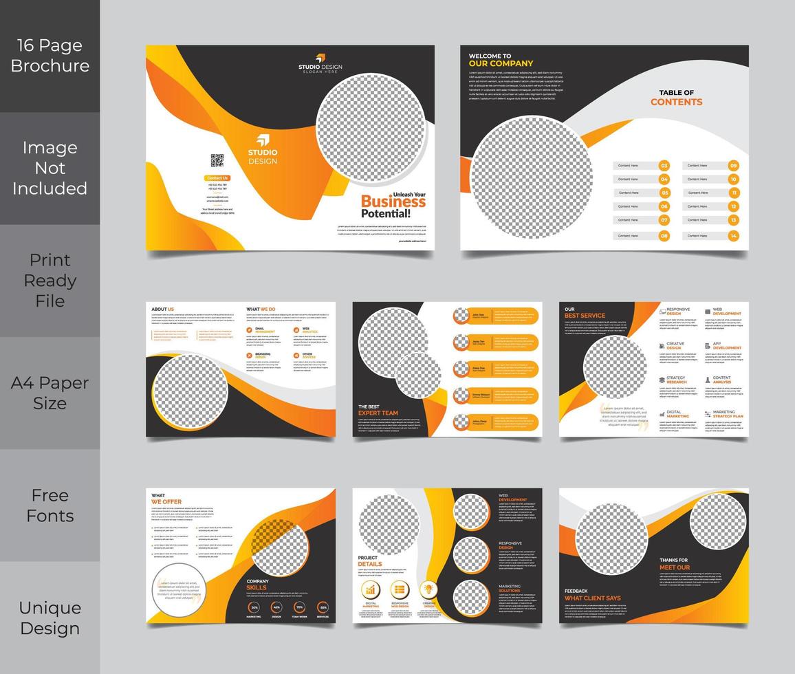 16 modello di brochure design in arancione e vettore
