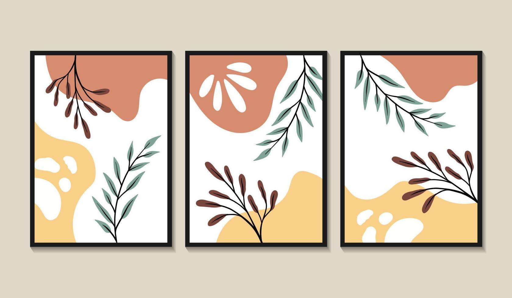 set di composizioni con foglie esotiche astratte. collage alla moda per il design in stile ecologico vettore