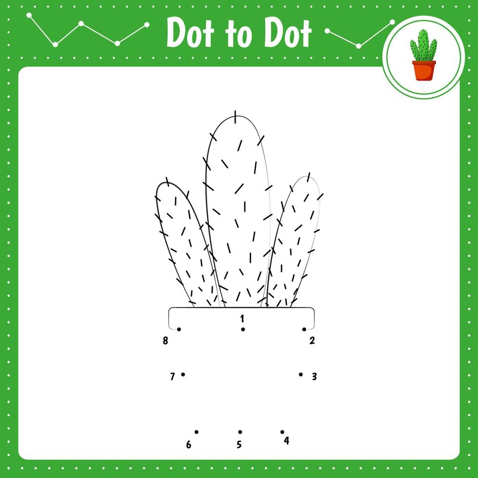 unisci i punti. cactus. gioco educativo punto per punto. libro da colorare per il foglio di lavoro delle attività dei bambini in età prescolare. illustrazione vettoriale. vettore